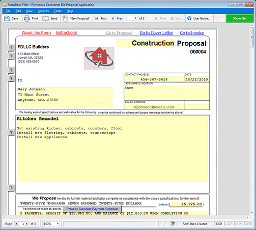 Construction Bid Proposal Form Template