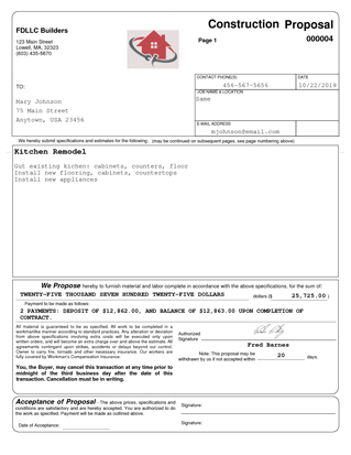 Contractor Bid Proposal Form Template